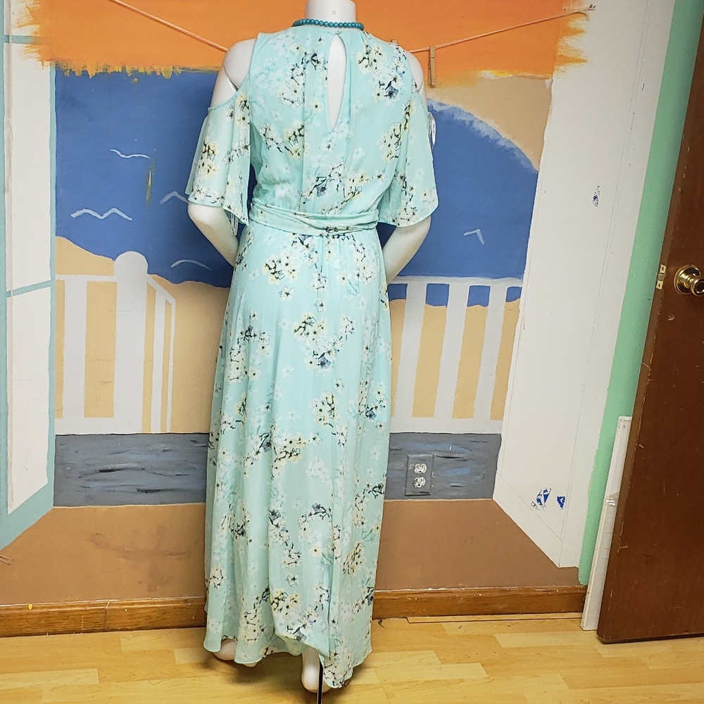 Calvin Klein Floral Cold Shoulder Belted Chiffon Maxi dress - Picture 3 of 15